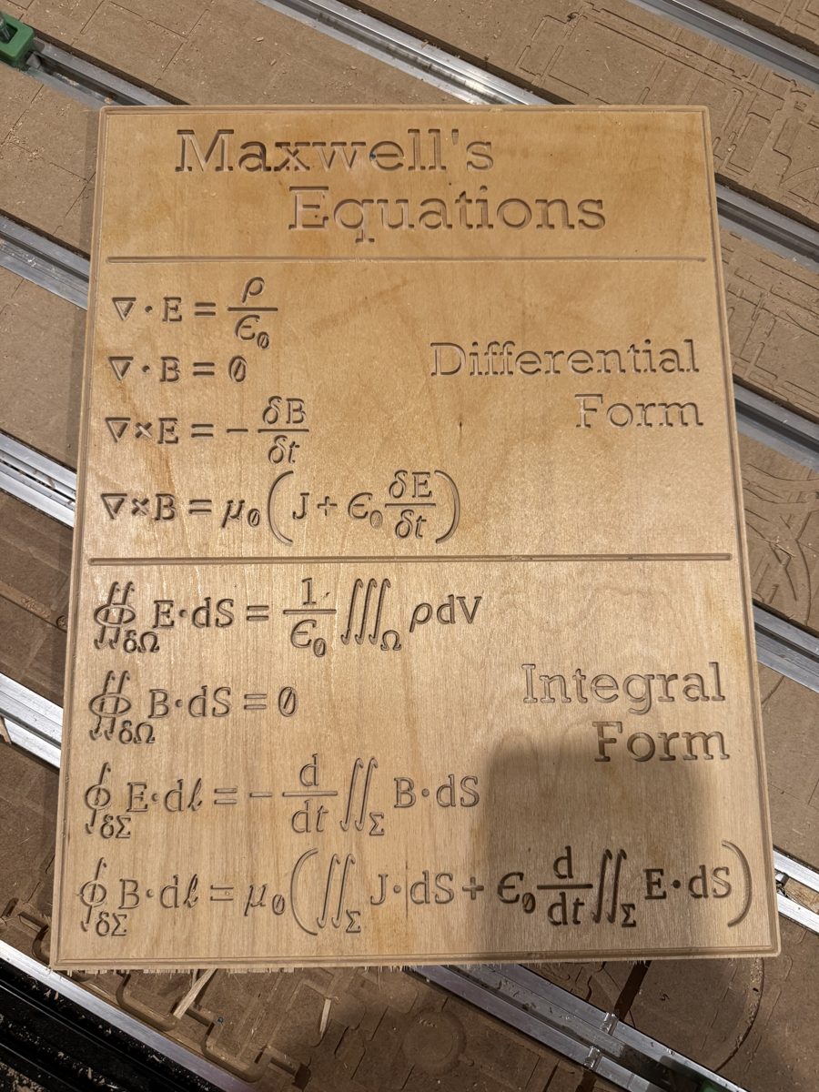 Maxwell's Equations CNC engraving in differential and integral form