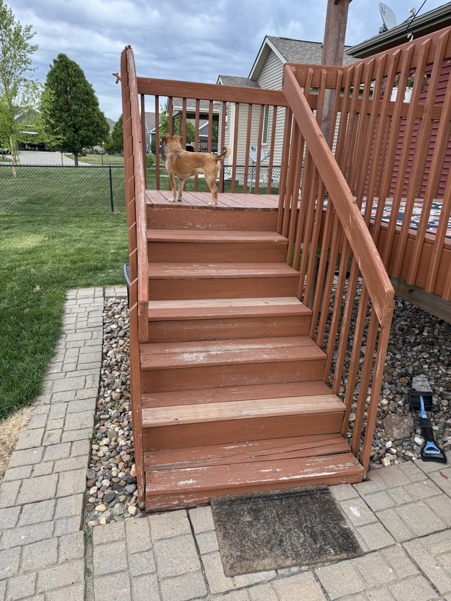 Deck stairs side view before rebuild