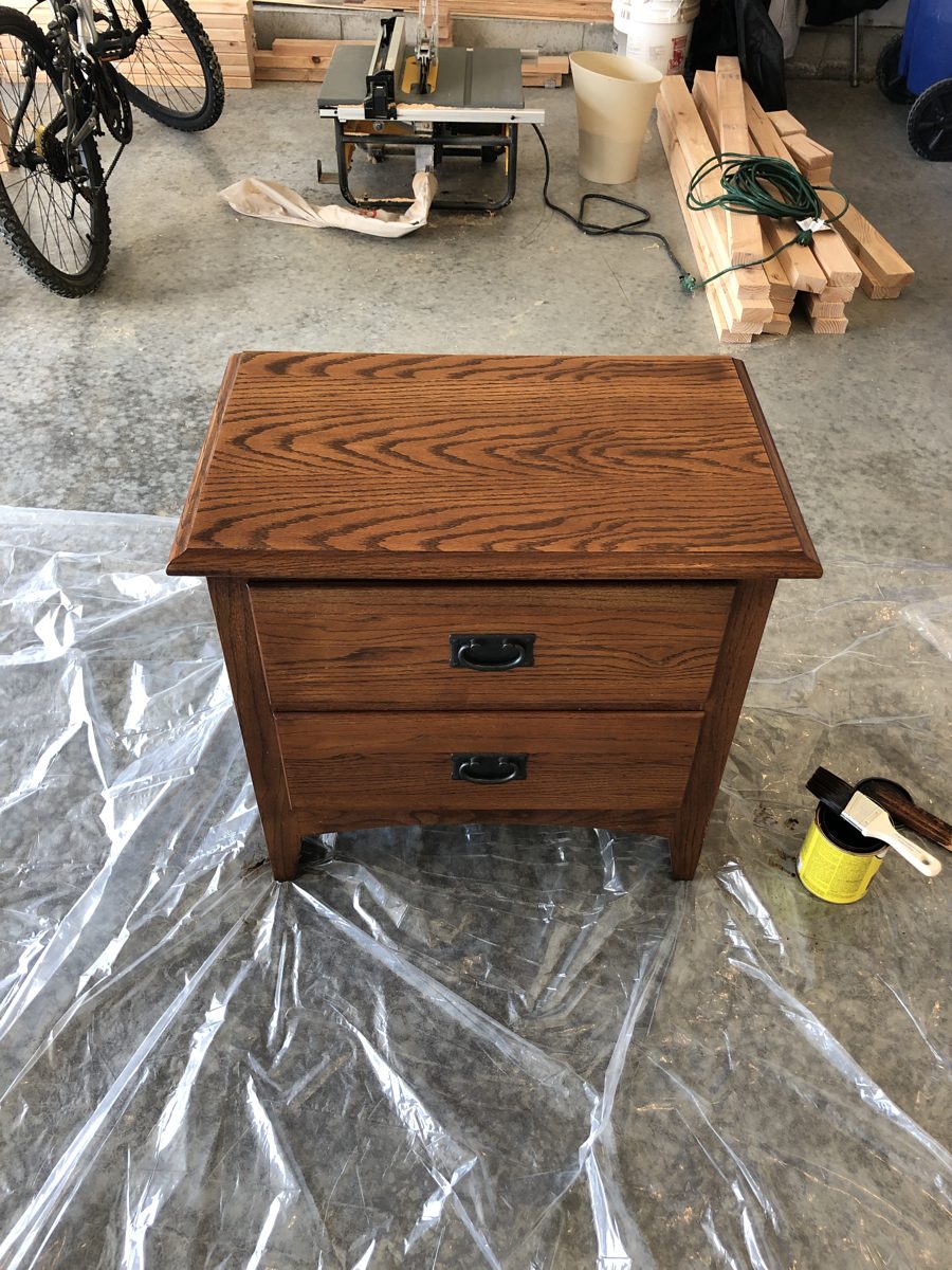 Oak nightstand with darker restained top