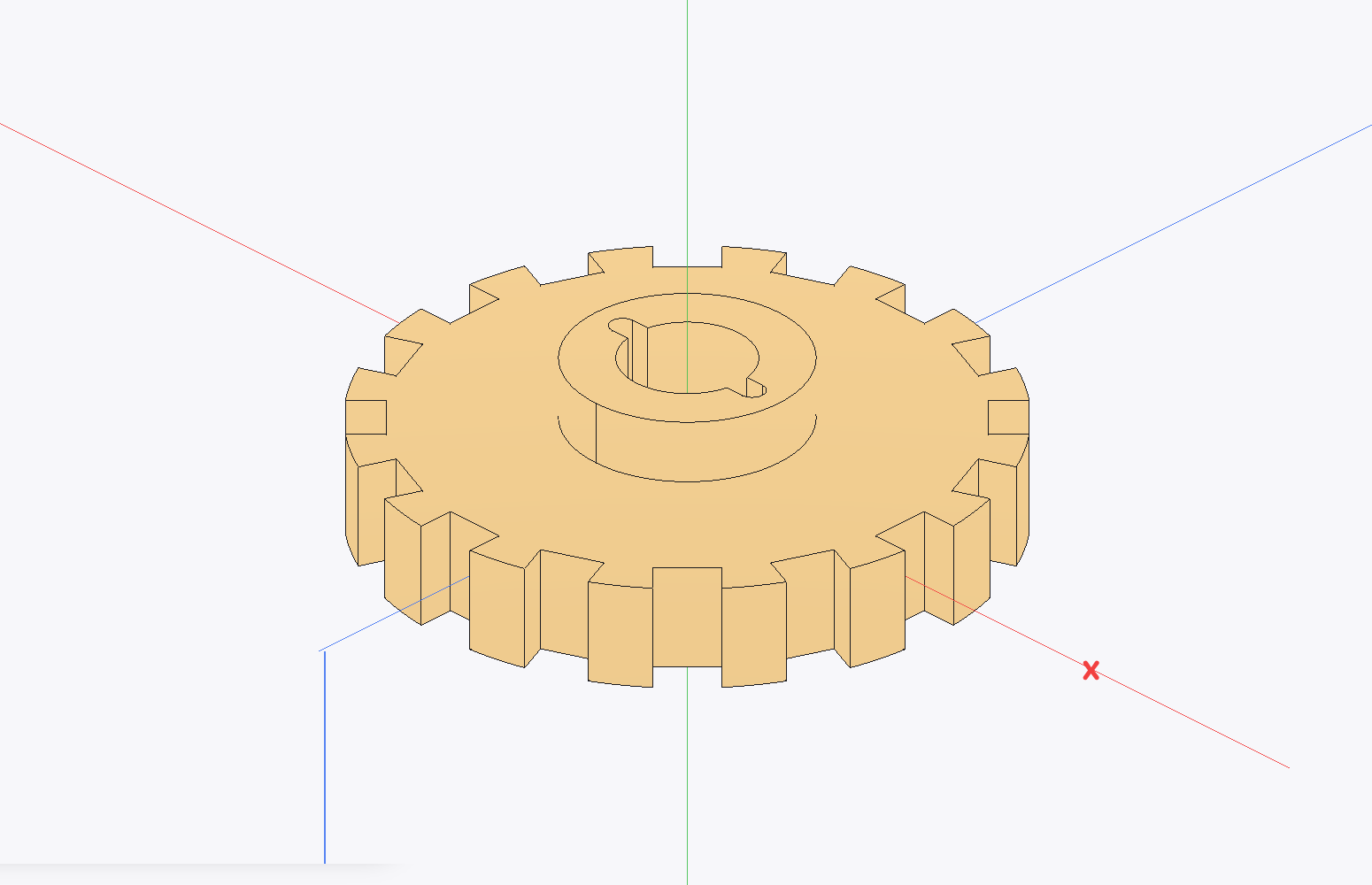 A gear with a boolean-cut keyway, modeled in Cogwright