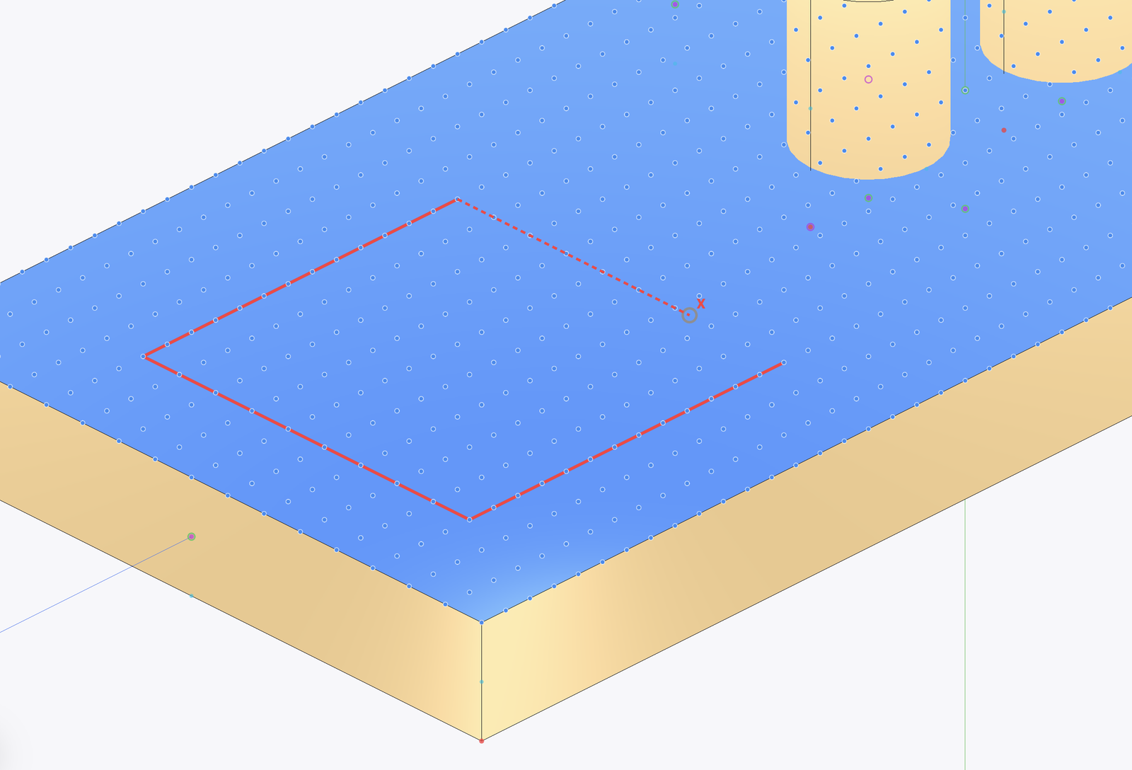A rectangle sketched on a live snap grid covering the face of a plate
